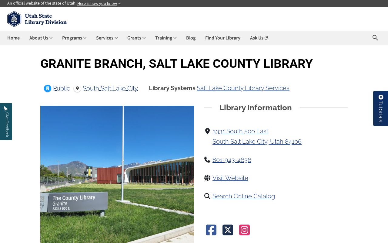 Granite Branch Library resource for South Salt Lake ZIP research