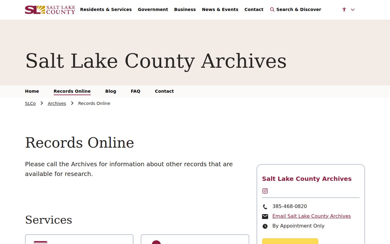 Salt Lake County Archives online records index for historic local records