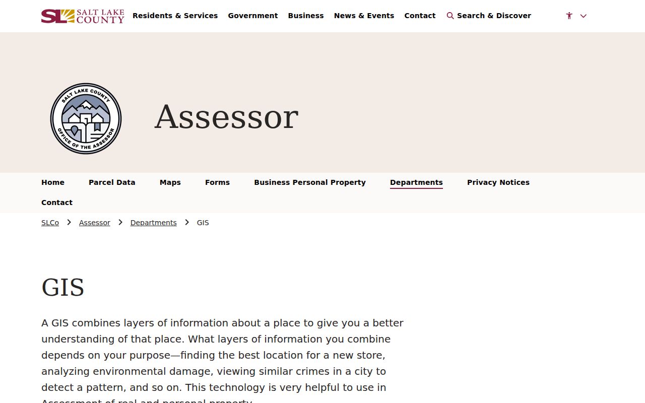 Salt Lake County Assessor GIS parcel information for a South Salt Lake address